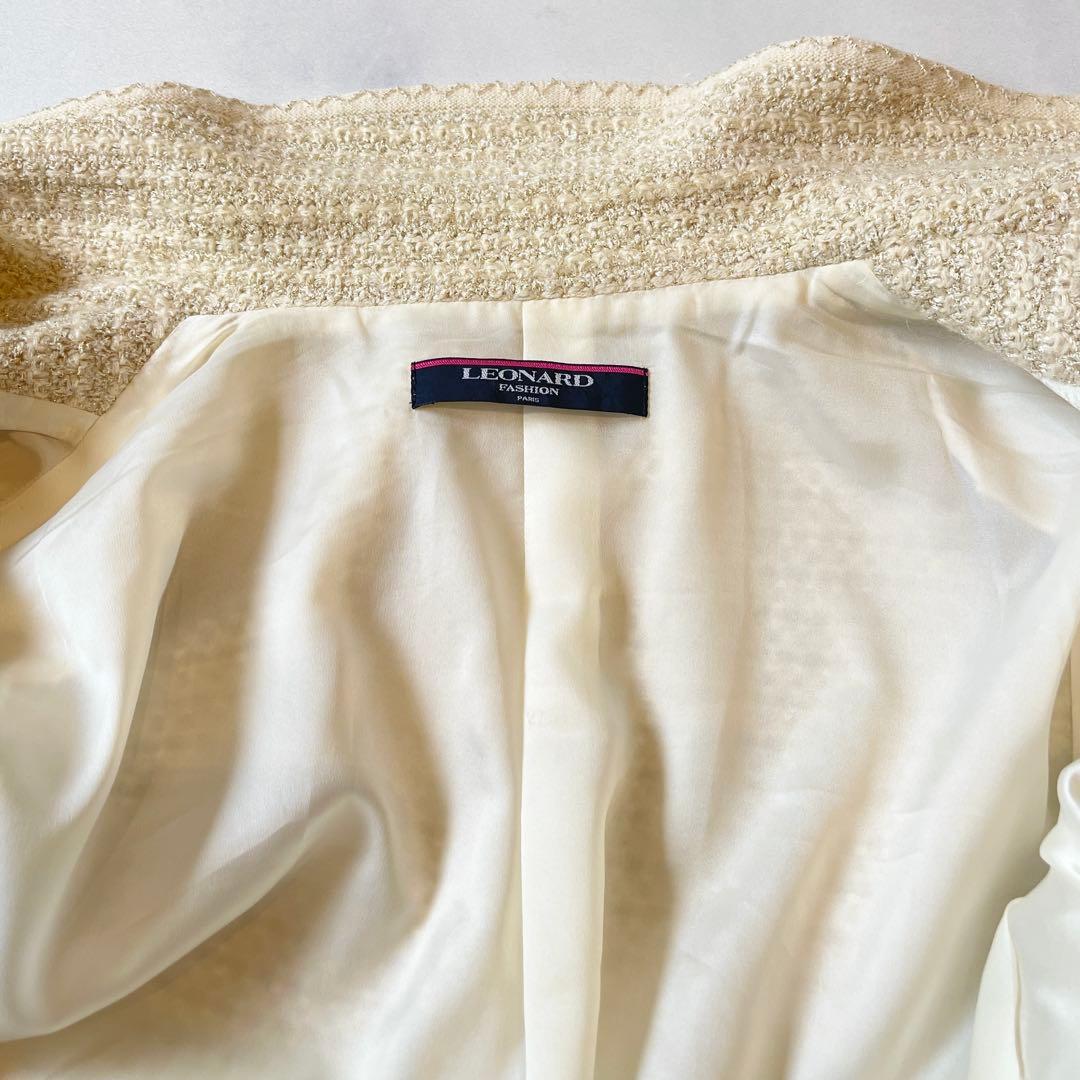 レオナール テーラードジャケット ニットジャケット 袖口 トリム L ラメモヘヤ