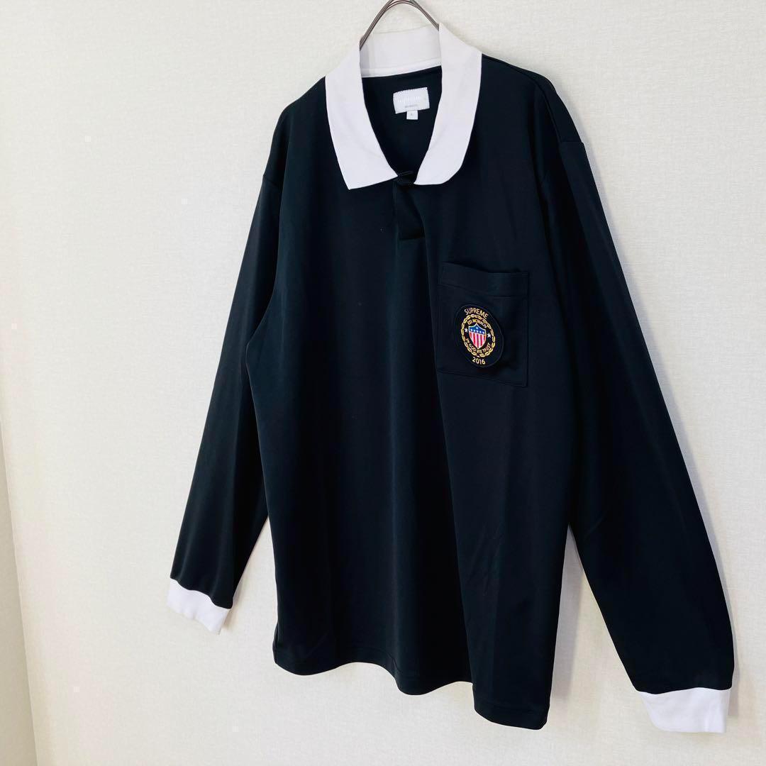 【美品】シュプリーム ラガーシャツ サイズL　16SS　 ブラック ビックロゴ