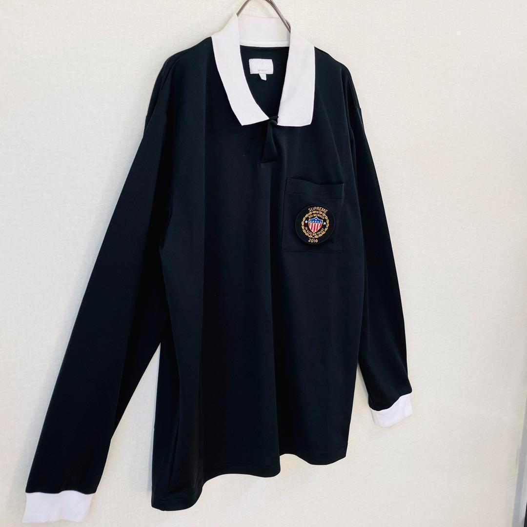 【美品】シュプリーム ラガーシャツ サイズL　16SS　 ブラック ビックロゴ