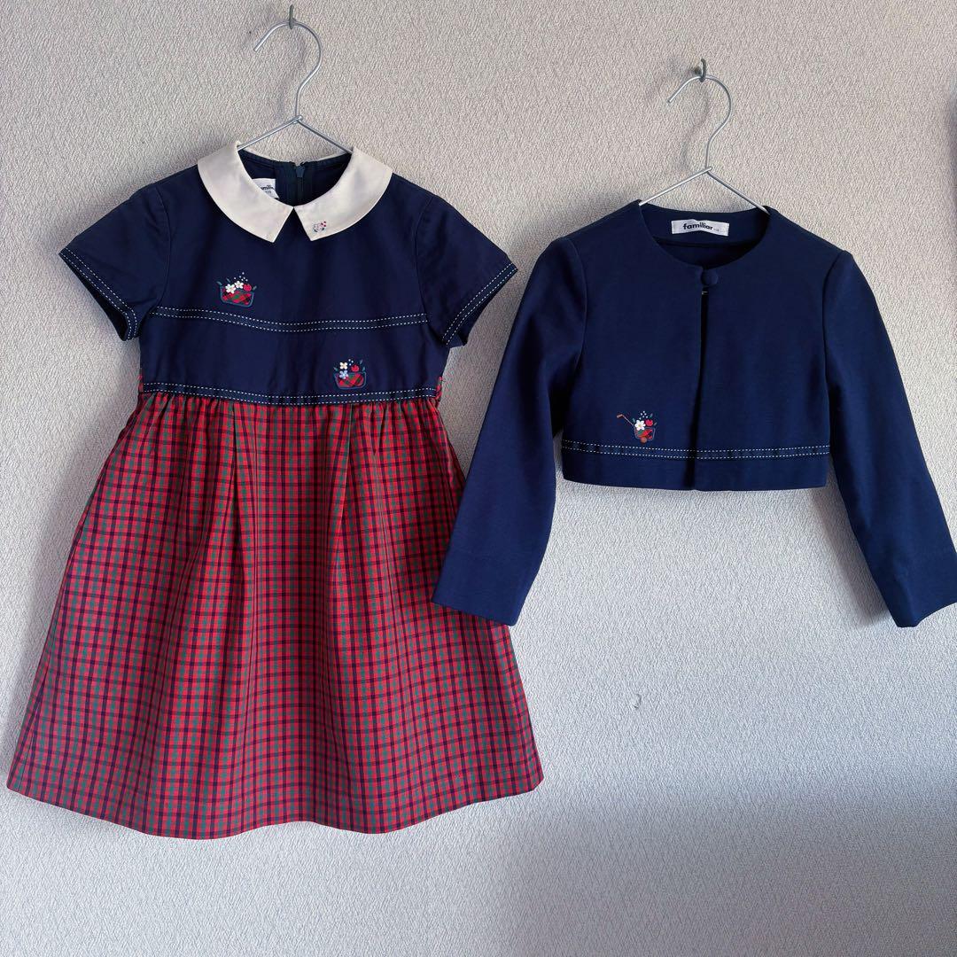 familiar アンサンブル ファミリアチェック ボレロ ワンピース 110