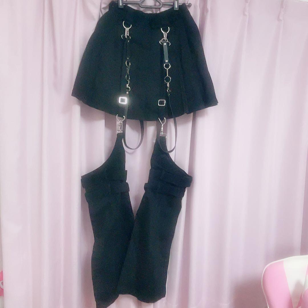 REFLEM　レッグカバー付きレイヤードデニムショーパン ブラック 黒