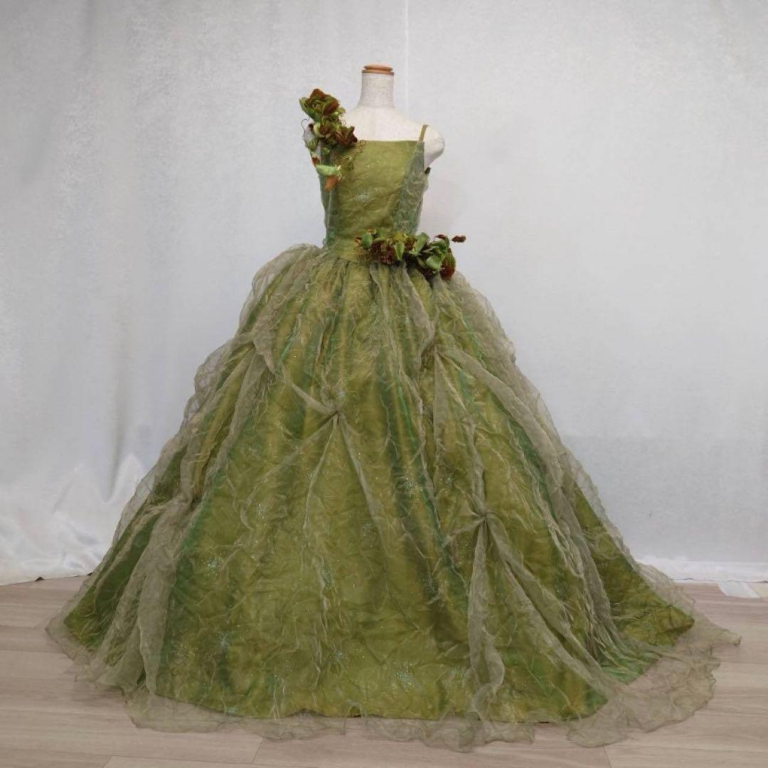 グリーンカラードレス8～10号 ＋ パニエ ＋ アクセサリー