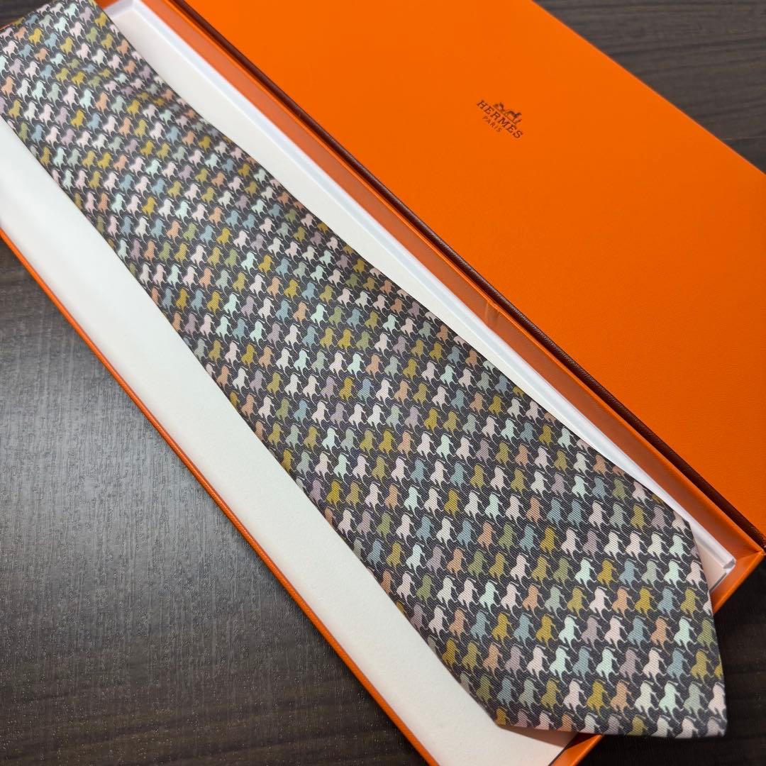 未使用 干支「丙午年」HERMES エルメス 馬群 ネクタイ 飛躍と幸運を運ぶ