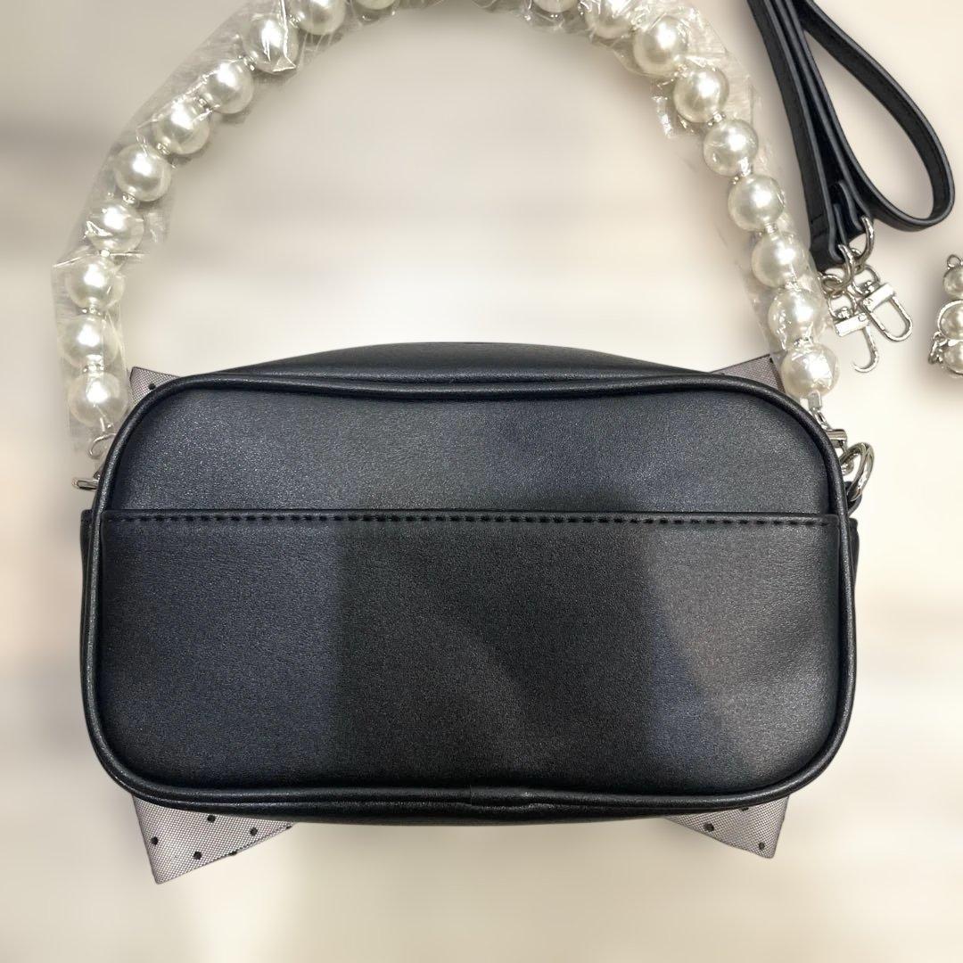 pium ドットチュールリボン2wayバッグ ピンク×ブラック