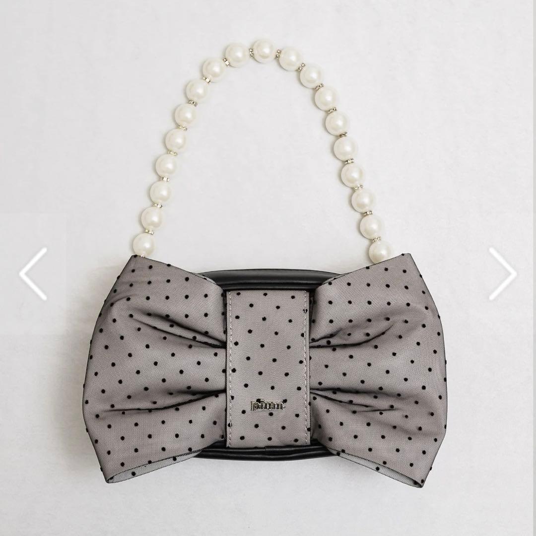 pium ドットチュールリボン2wayバッグ ピンク×ブラック