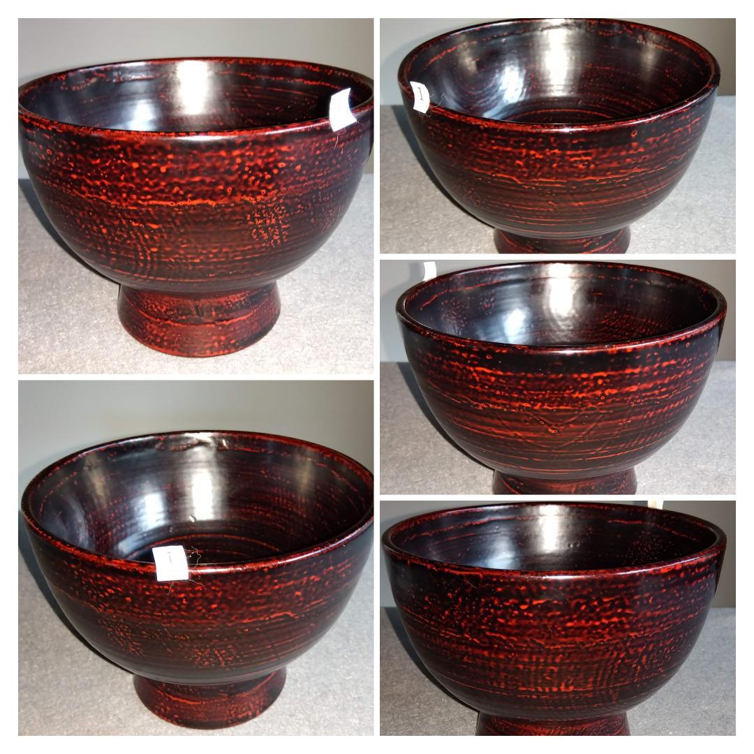 越前漆器作家　山岸厚夫　曙塗及び根来塗端麻布掛け合鹿椀ペアセット【多目的中鉢】