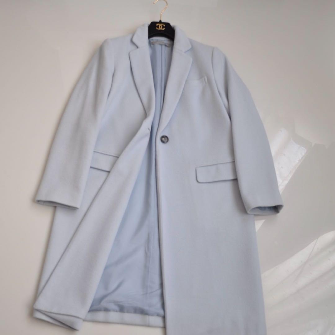 Theory luxe ♡ ウール ワンボタンチェスターコート 淡ブルー