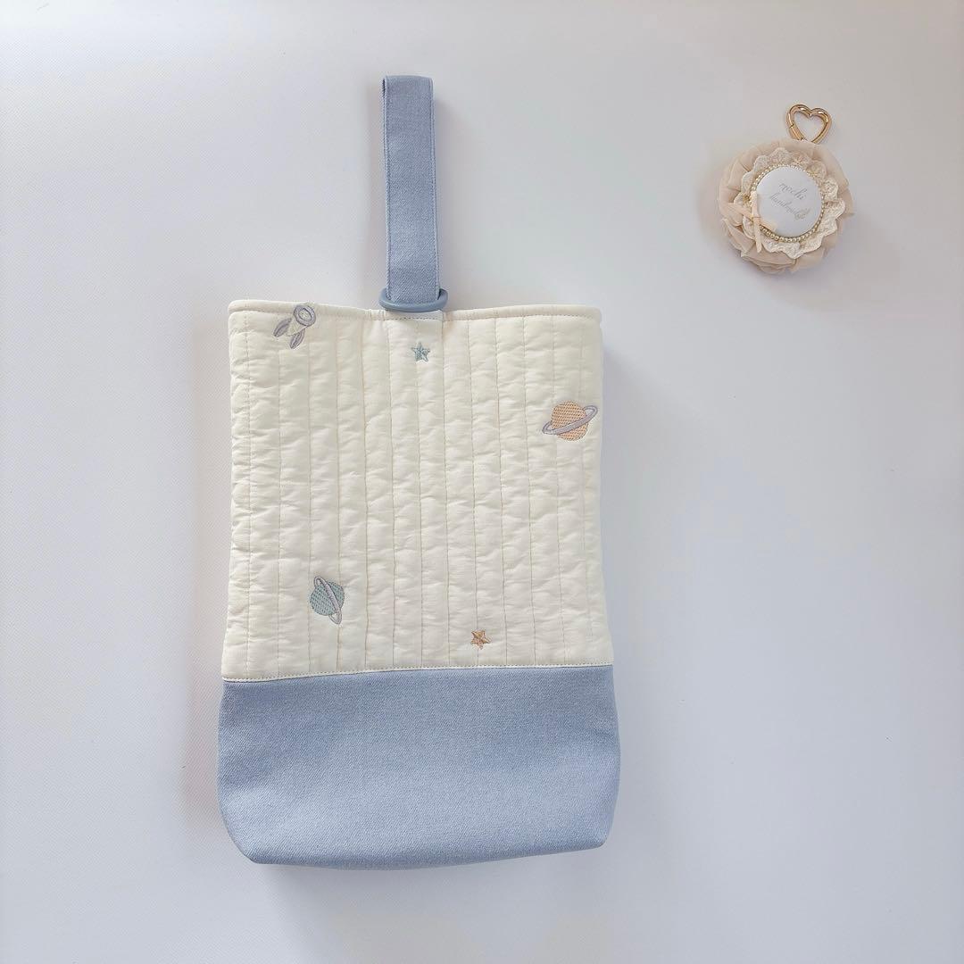 ヌビ　宇宙　惑星　レッスンバッグ　上履き袋　キルティング　キルト　デニム