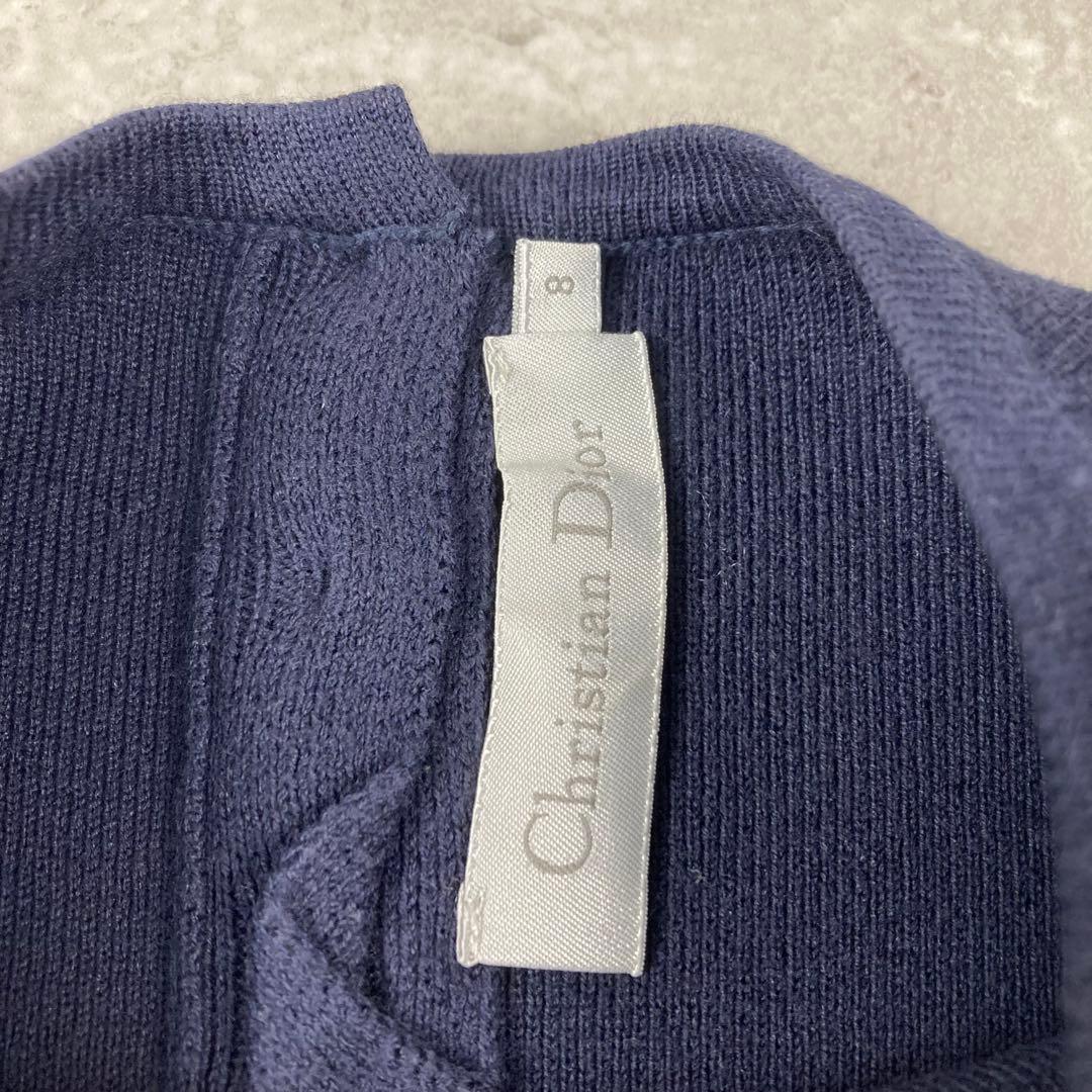 クリスチャンディオール　長袖　　プリーツ　ワンピース　ビー　刺繍　8 ネイビー