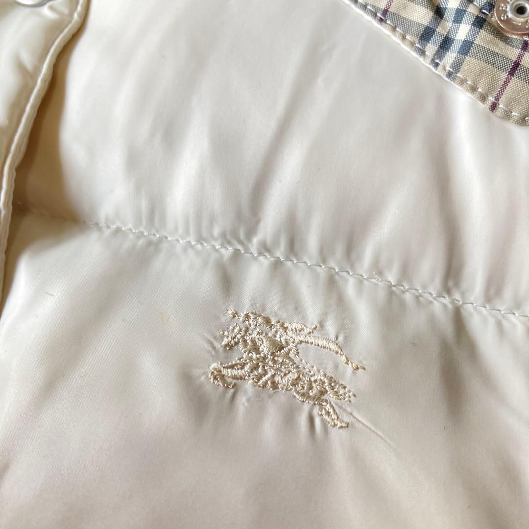 バーバリーブルーレーベル　ダウンベスト　ノバチェック ラクーンファー　M白