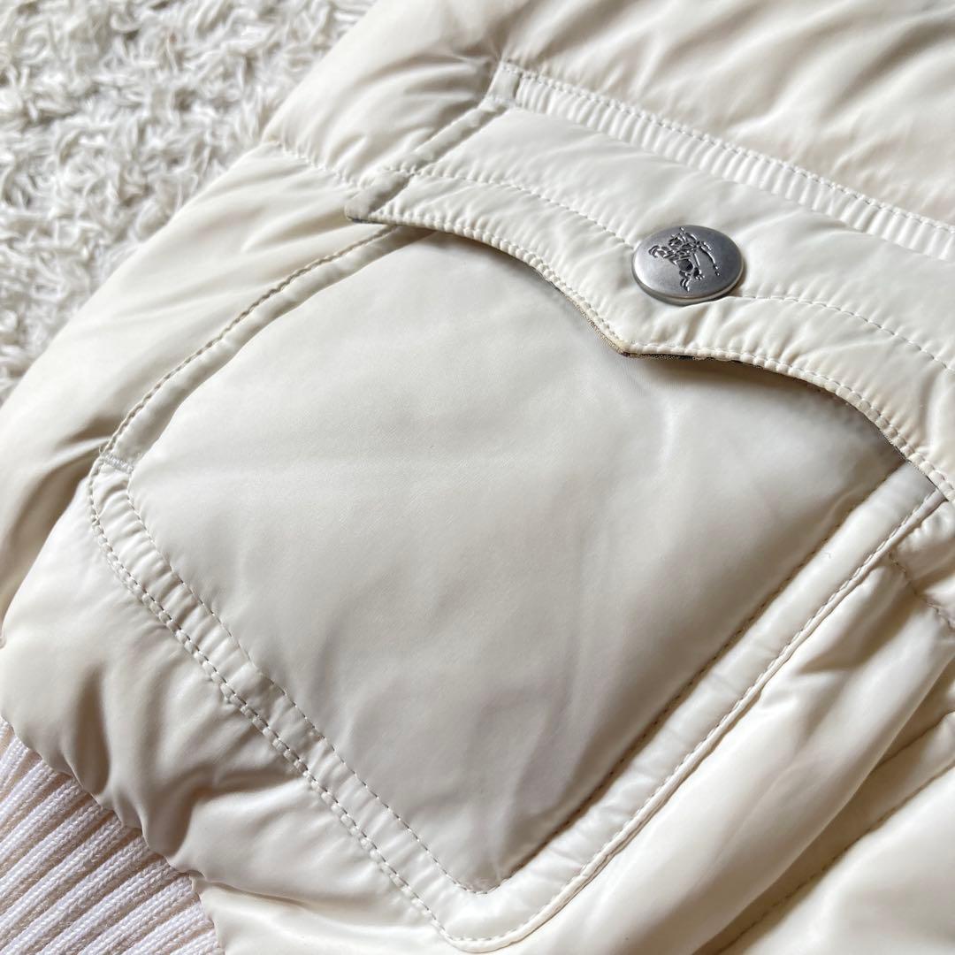 バーバリーブルーレーベル　ダウンベスト　ノバチェック ラクーンファー　M白