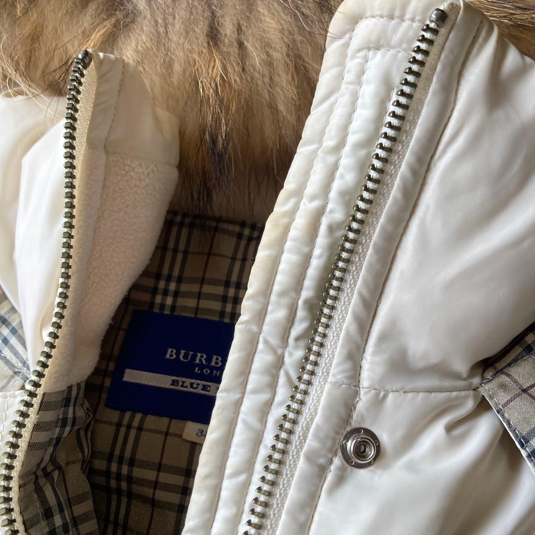 バーバリーブルーレーベル　ダウンベスト　ノバチェック ラクーンファー　M白