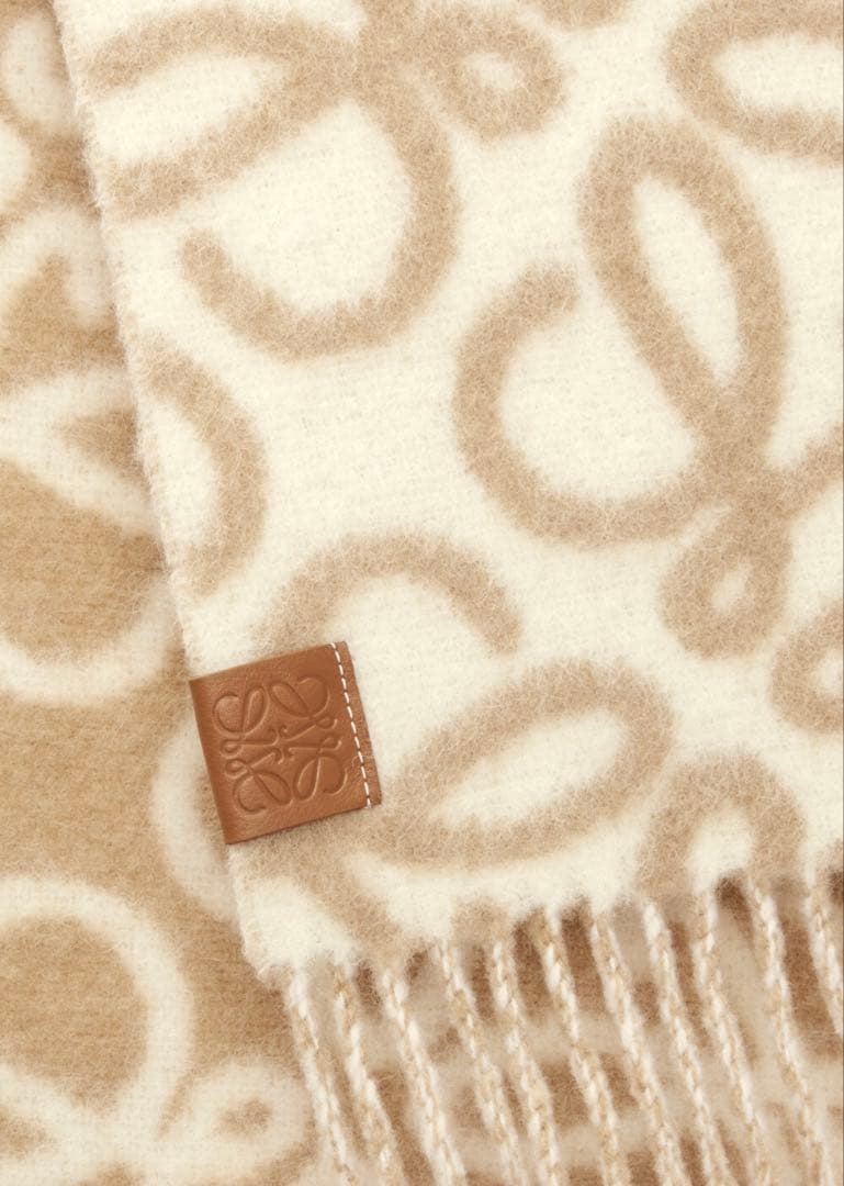 LOEWE ベージュ アルパカウールブレンド マフラー ロゴパターン