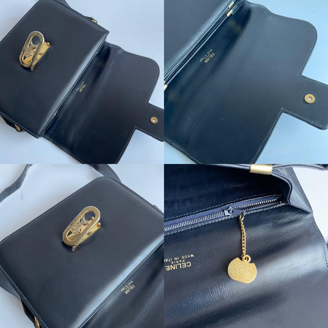 ✨極美品✨　CELINE ショルダーバッグ　馬車金具　紺　レザー　ビンテージ
