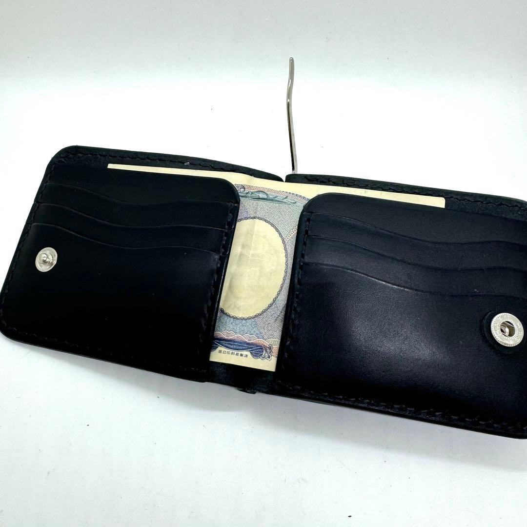 専用ショート財布 マネークリップ　フラワーコンチョボタン 黒　ブラック