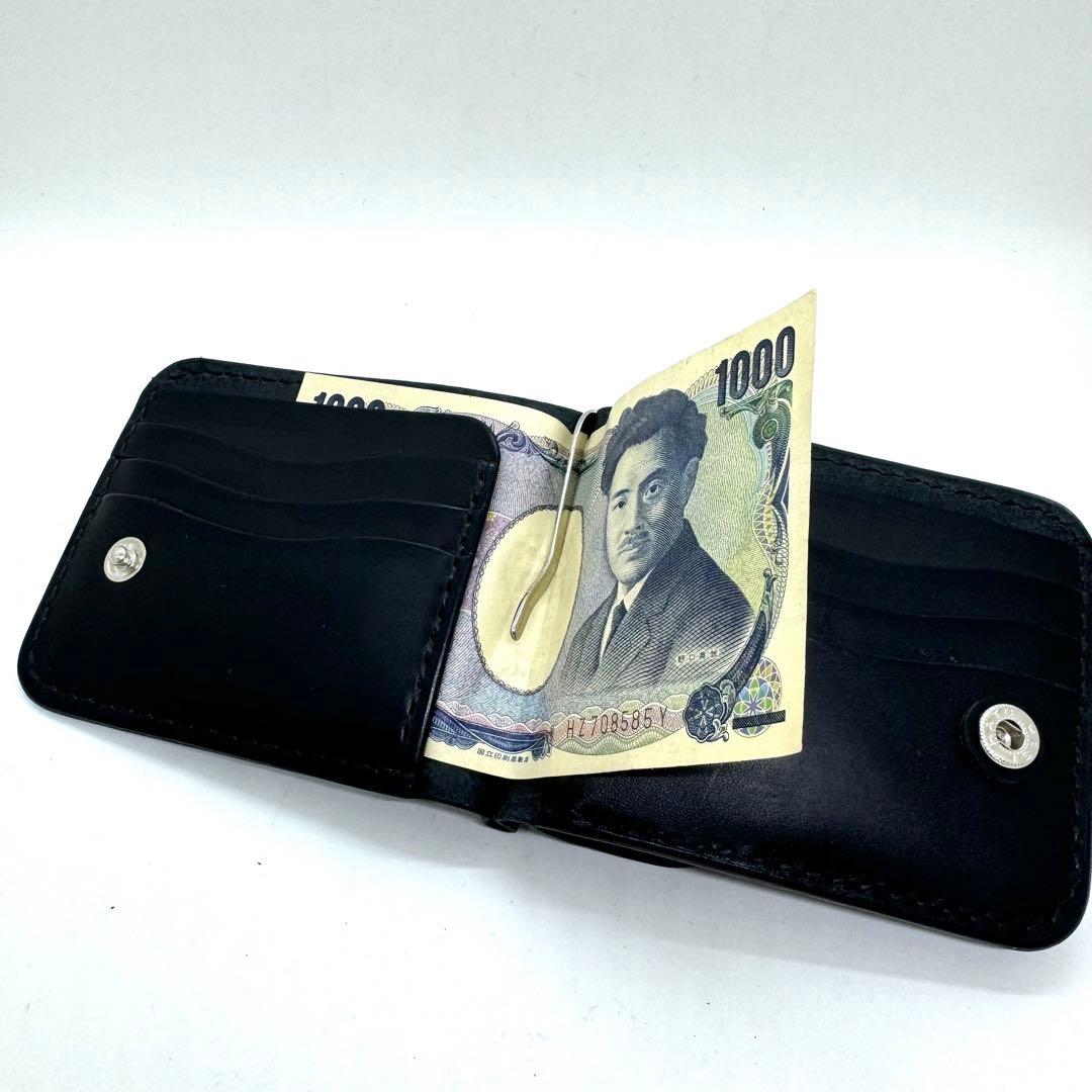 専用ショート財布 マネークリップ　フラワーコンチョボタン 黒　ブラック