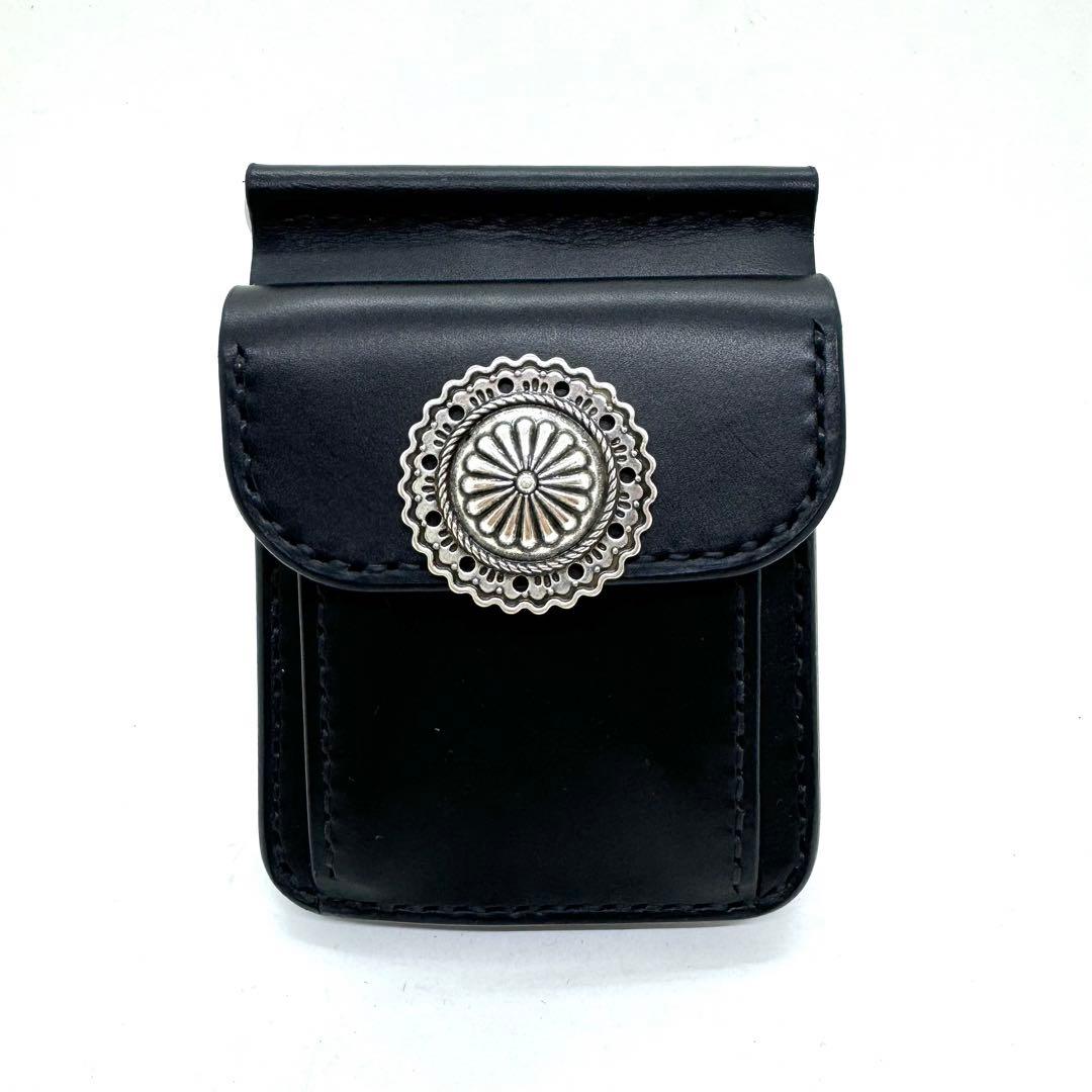 専用ショート財布 マネークリップ　フラワーコンチョボタン 黒　ブラック