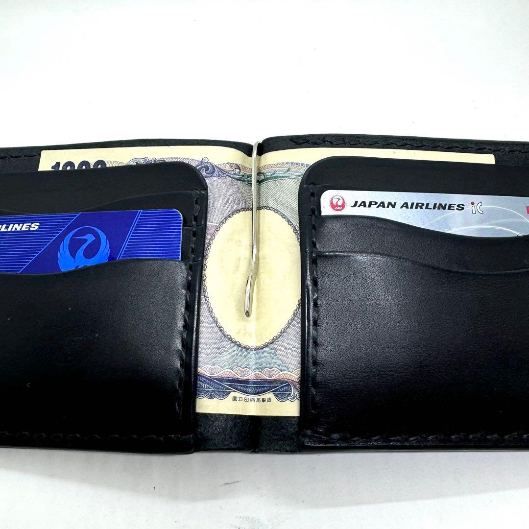 専用ショート財布 マネークリップ　フラワーコンチョボタン 黒　ブラック