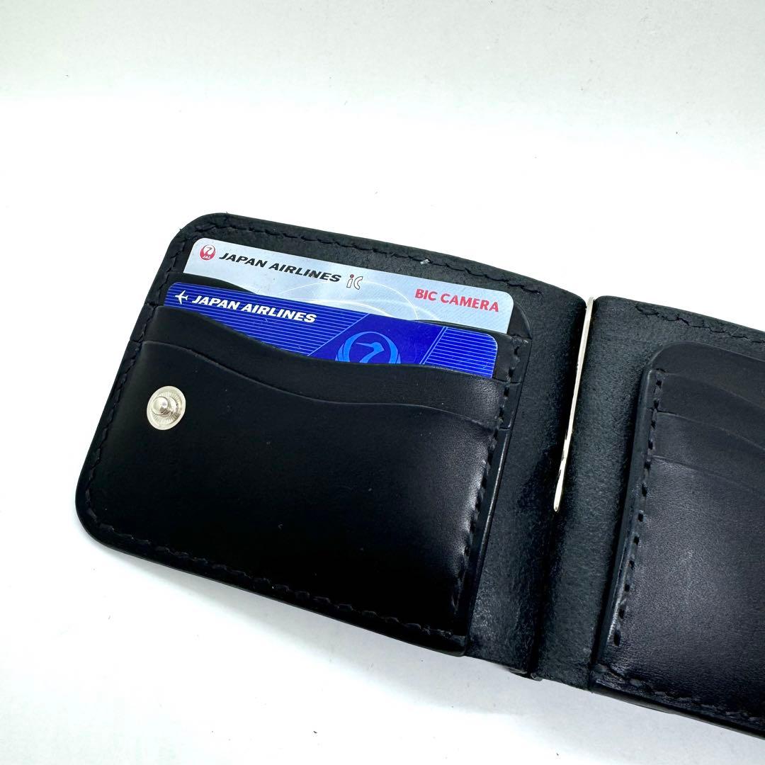 専用ショート財布 マネークリップ　フラワーコンチョボタン 黒　ブラック