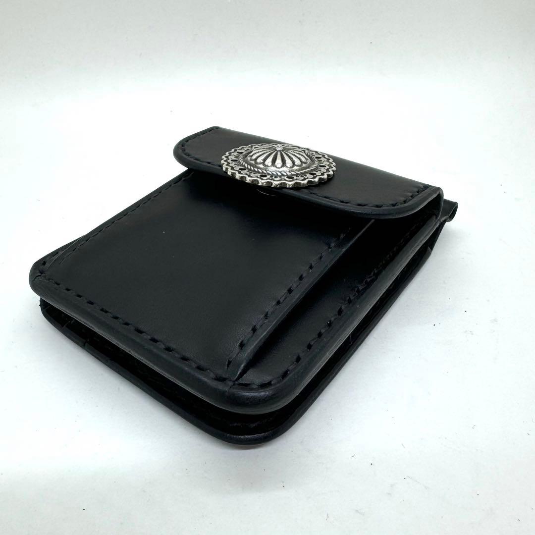 専用ショート財布 マネークリップ　フラワーコンチョボタン 黒　ブラック