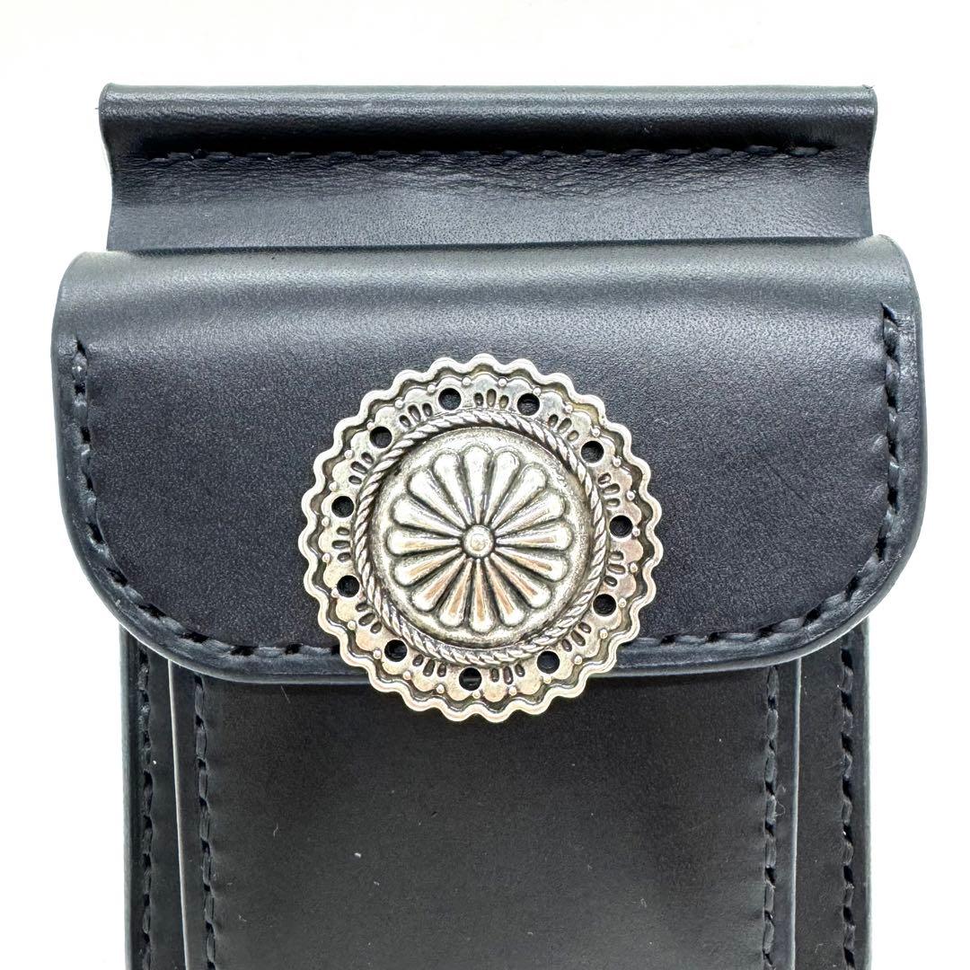 専用ショート財布 マネークリップ　フラワーコンチョボタン 黒　ブラック