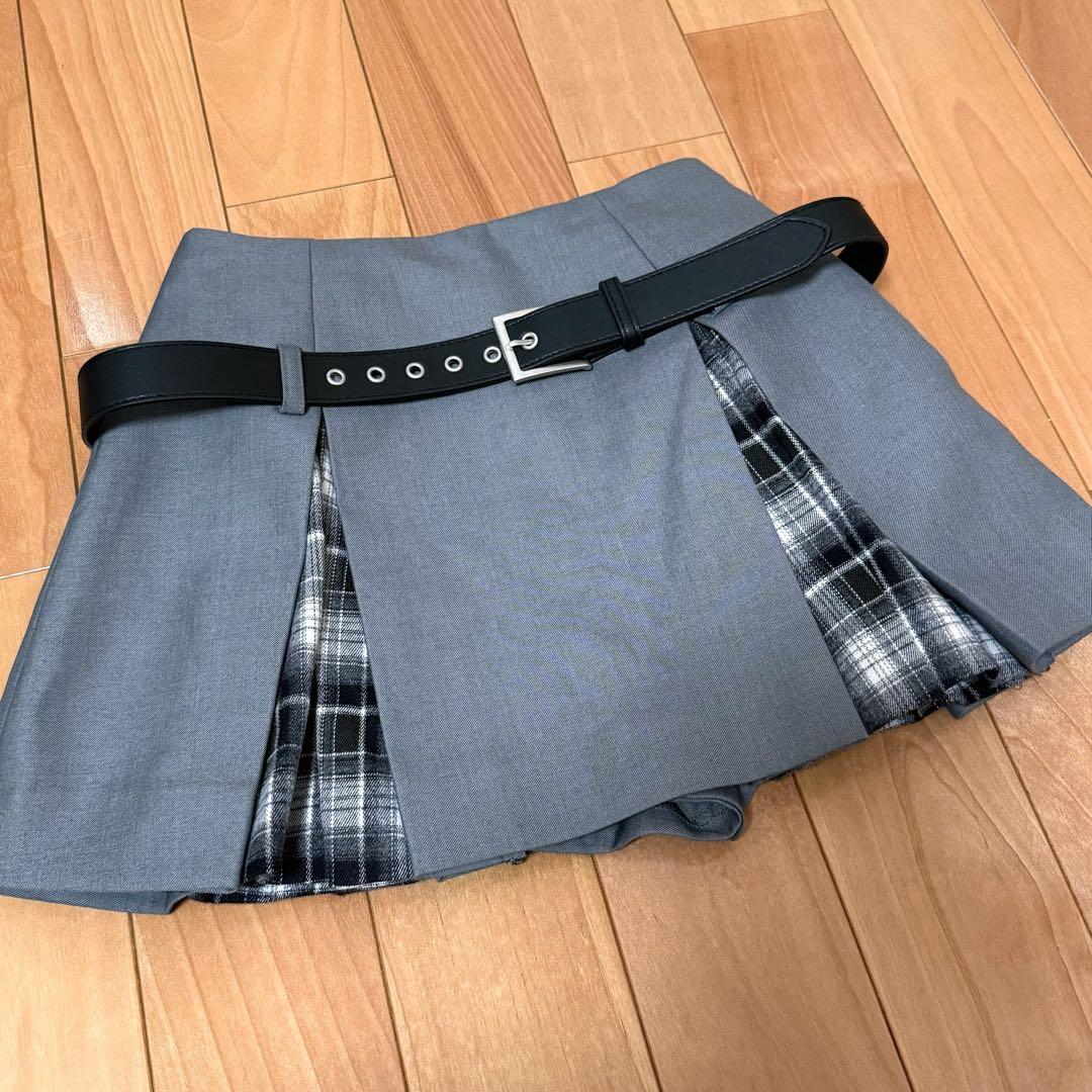 Darich ダーリッチ チェックドッキングミニスカート グレー Sサイズ