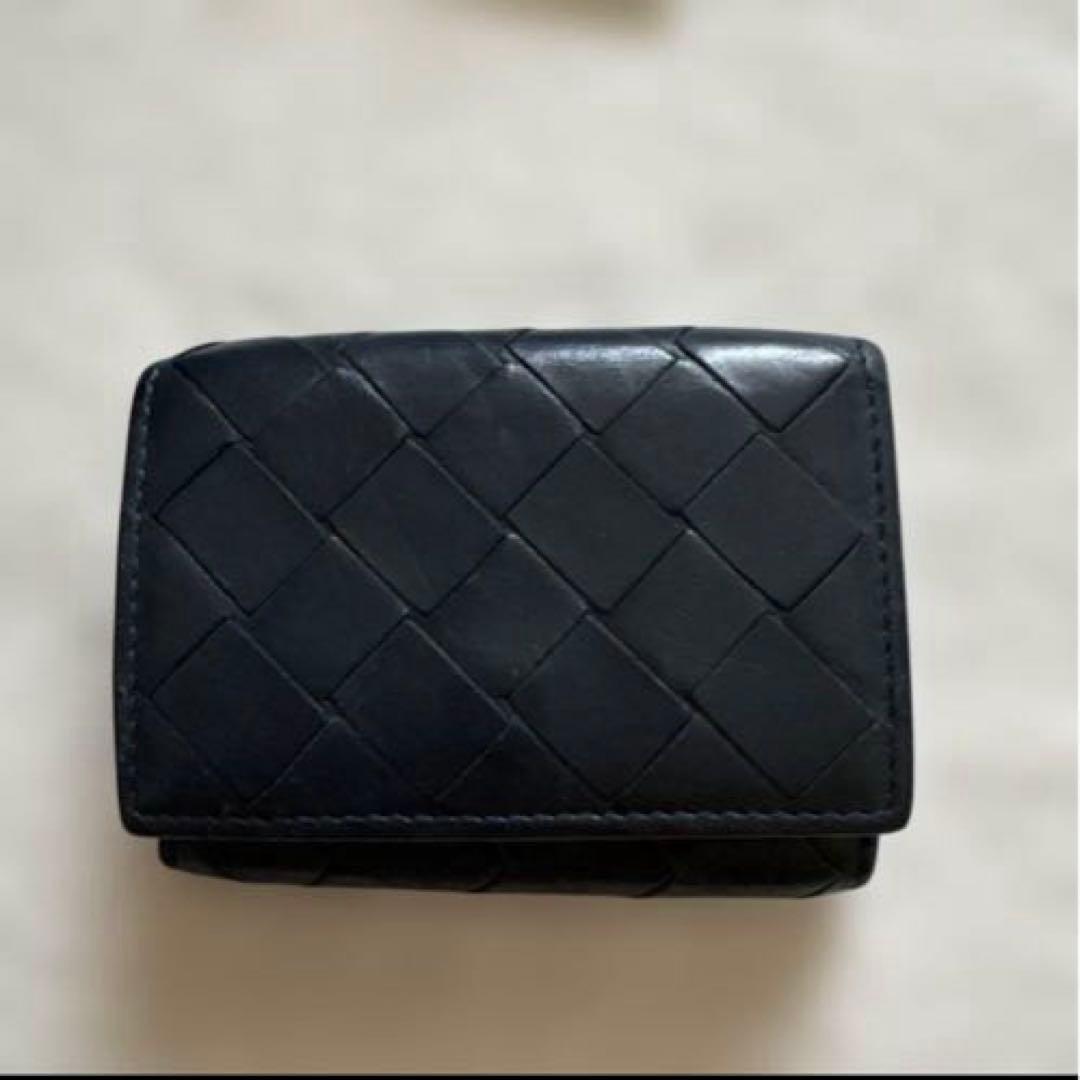 ボッテガヴェネタ　イントレチャート 三つ折りウォレット　ネイビー　ブラウン