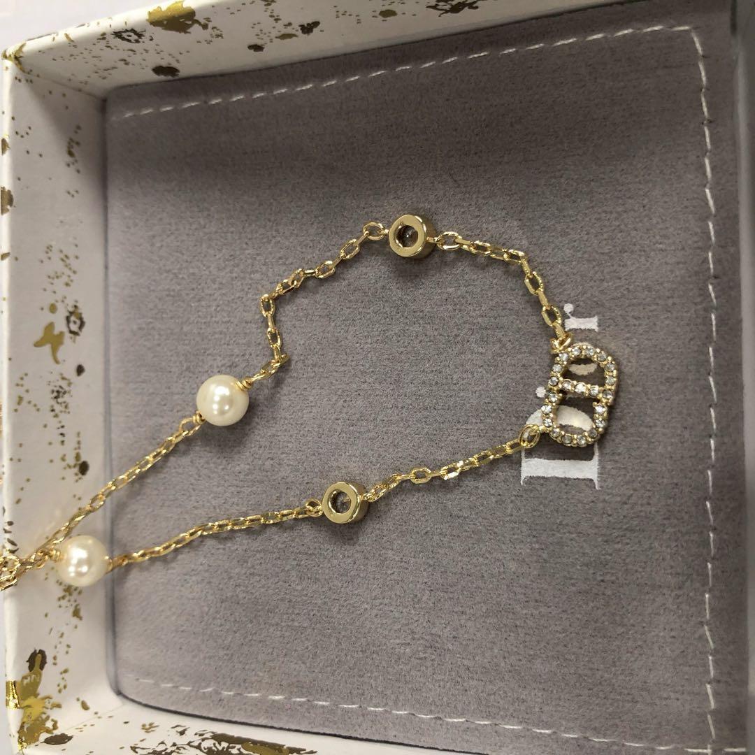 Dior CDロゴ パール ストーン装飾 ゴールドトーン ネックレス