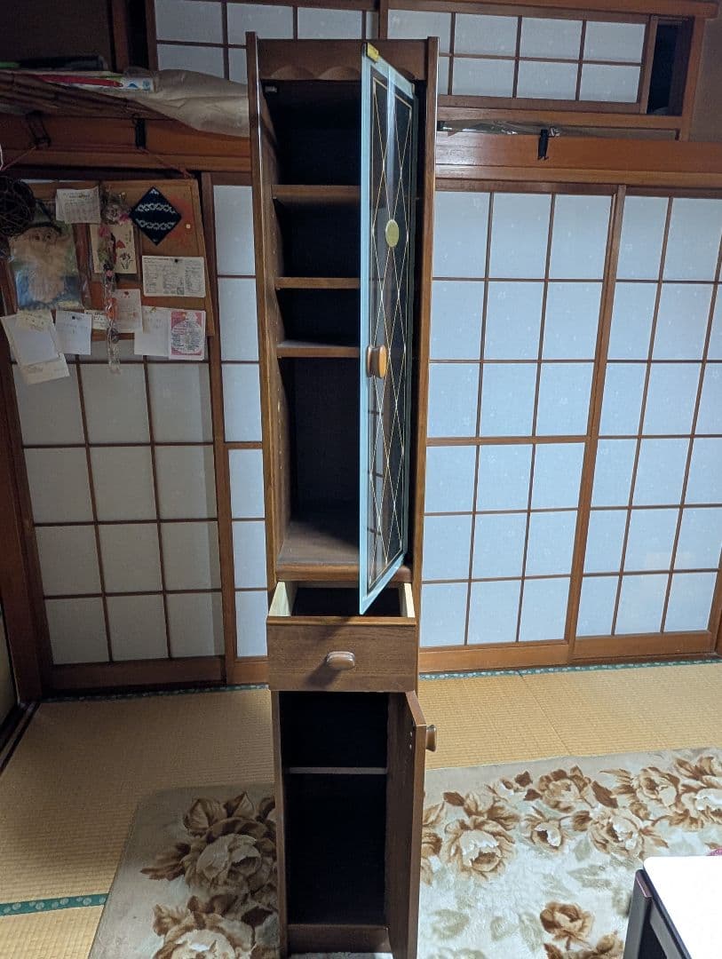 木製食器棚 ガラス扉付き 引き出し付き