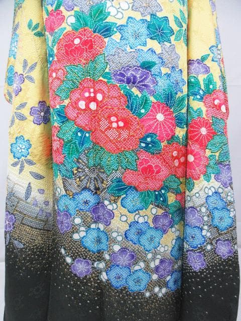 美品！絞り＊花車＊金彩＊ラグジュアリー＊振袖＊トールサイズ＊１６８ｃｍ＊裄６８