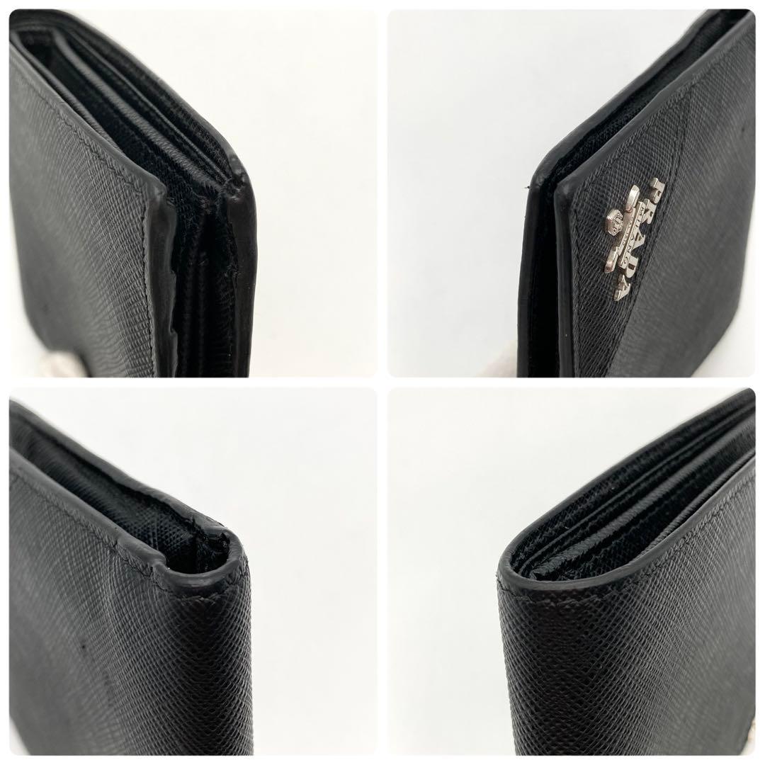 近年！極美品✨ PRADA 二つ折り財布 サフィアーノレザー 黒 メタルロゴ