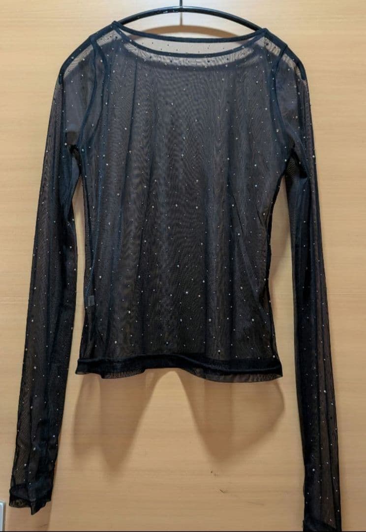 グラムリップス ラインストーン シアーロングスリーブトップス ブラック