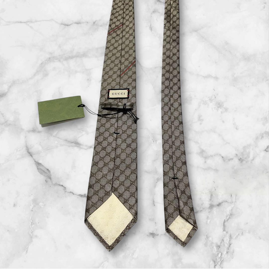 【未使用】GUCCI グッチ　ネクタイ　ブラウン　タグ　GG シェリーライン
