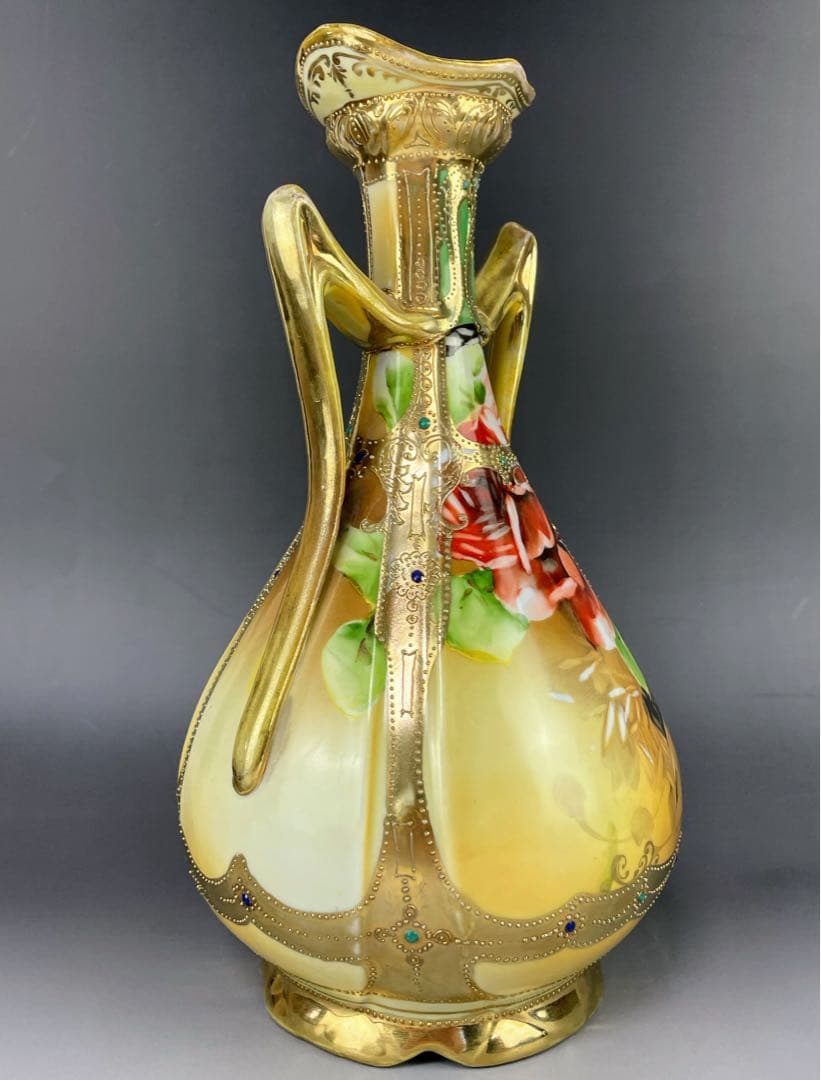 【大型】オールドノリタケ ３０cm アールヌーボー 薔薇紋 ジュエル金盛り 花瓶