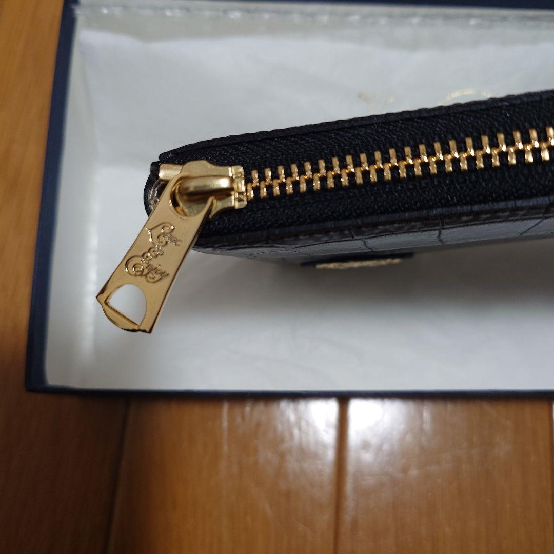 A.D.M.J. ブラックL字ファスナー長財布 クリスタル装飾