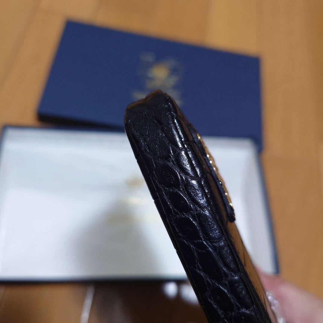 A.D.M.J. ブラックL字ファスナー長財布 クリスタル装飾