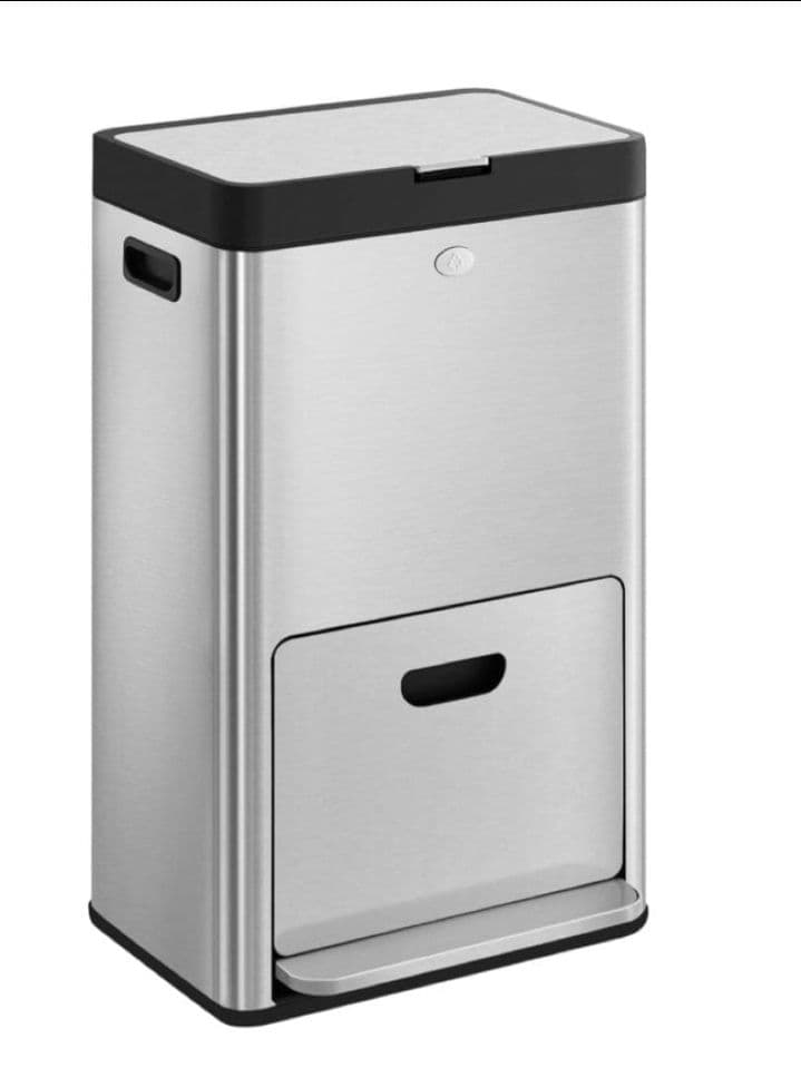 #新品訳ありゴミ箱2段式3分別 縦型 計60L ペダル式キャスター ステンレス製