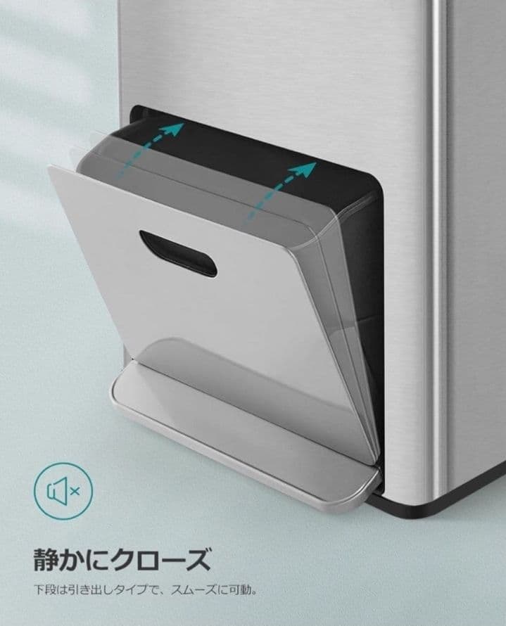 #新品訳ありゴミ箱2段式3分別 縦型 計60L ペダル式キャスター ステンレス製