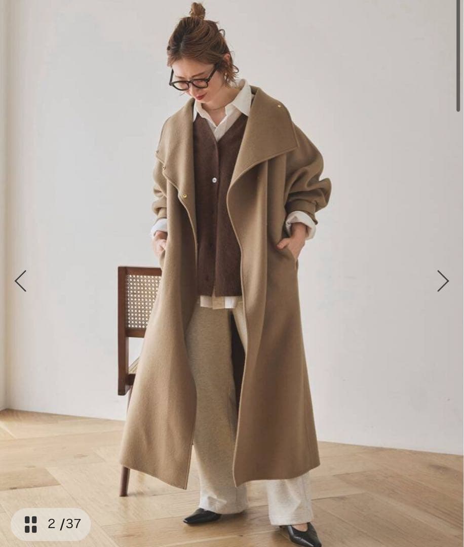 spick & span ビーバーニュアンスカラーオーバーコート　キャメル　36