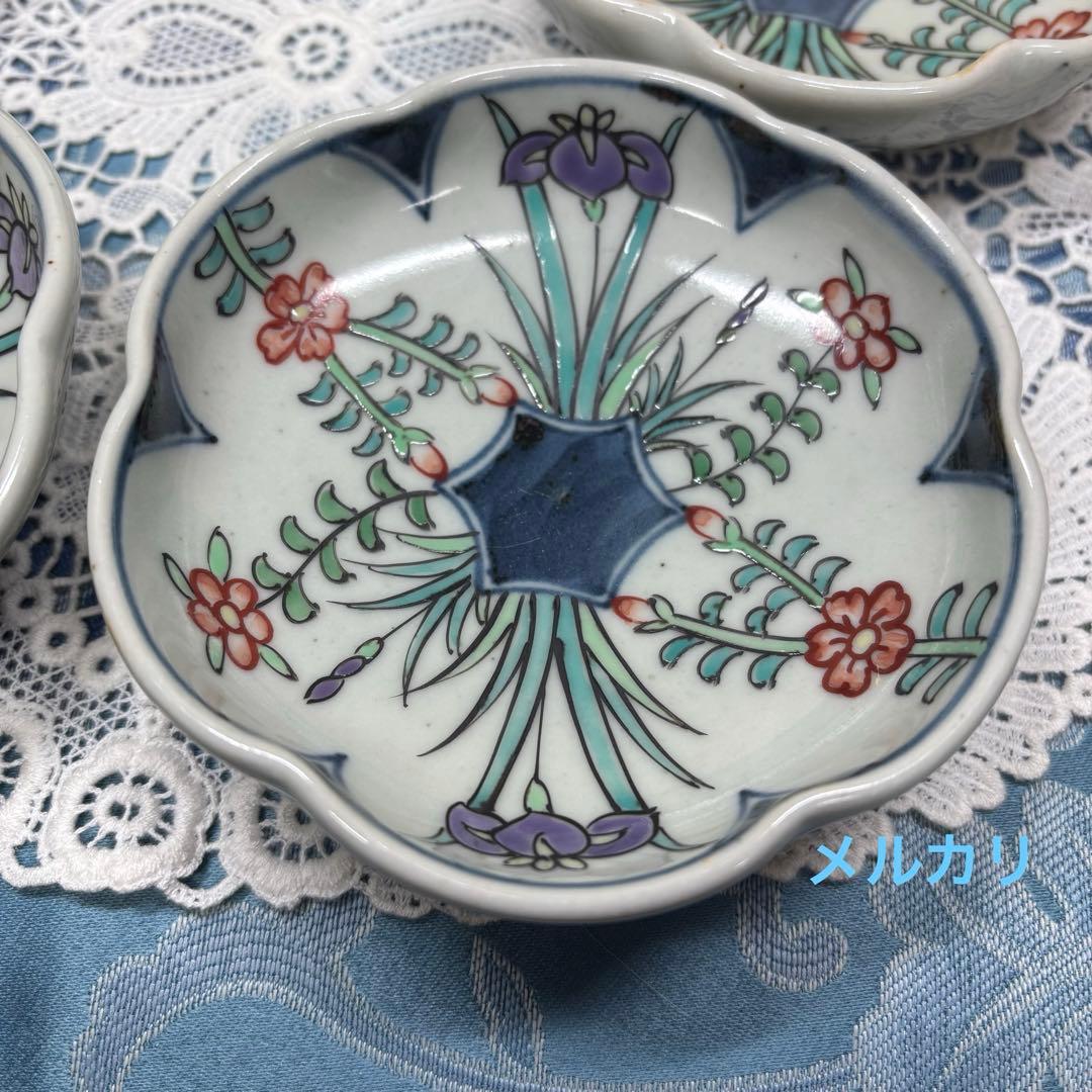 佐藤走波(六代)　染錦菖蒲花文　輪花皿　5枚　希少