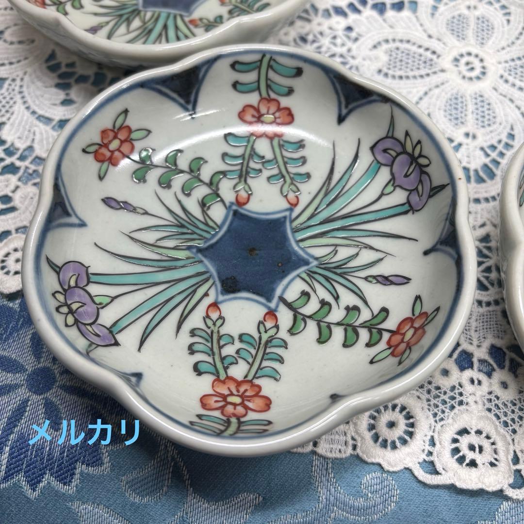 佐藤走波(六代)　染錦菖蒲花文　輪花皿　5枚　希少