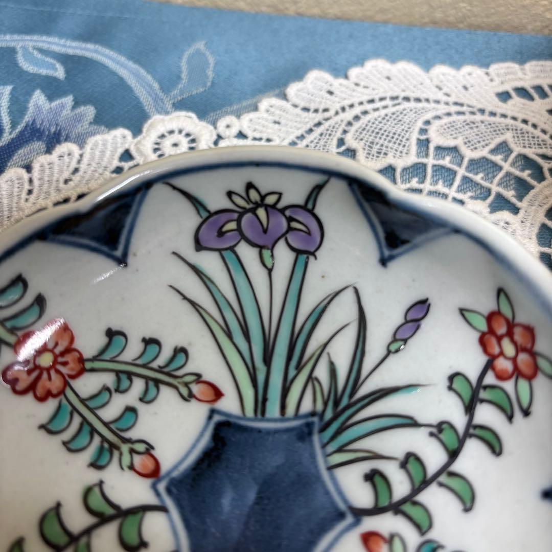 佐藤走波(六代)　染錦菖蒲花文　輪花皿　5枚　希少