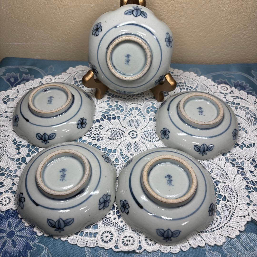 佐藤走波(六代)　染錦菖蒲花文　輪花皿　5枚　希少