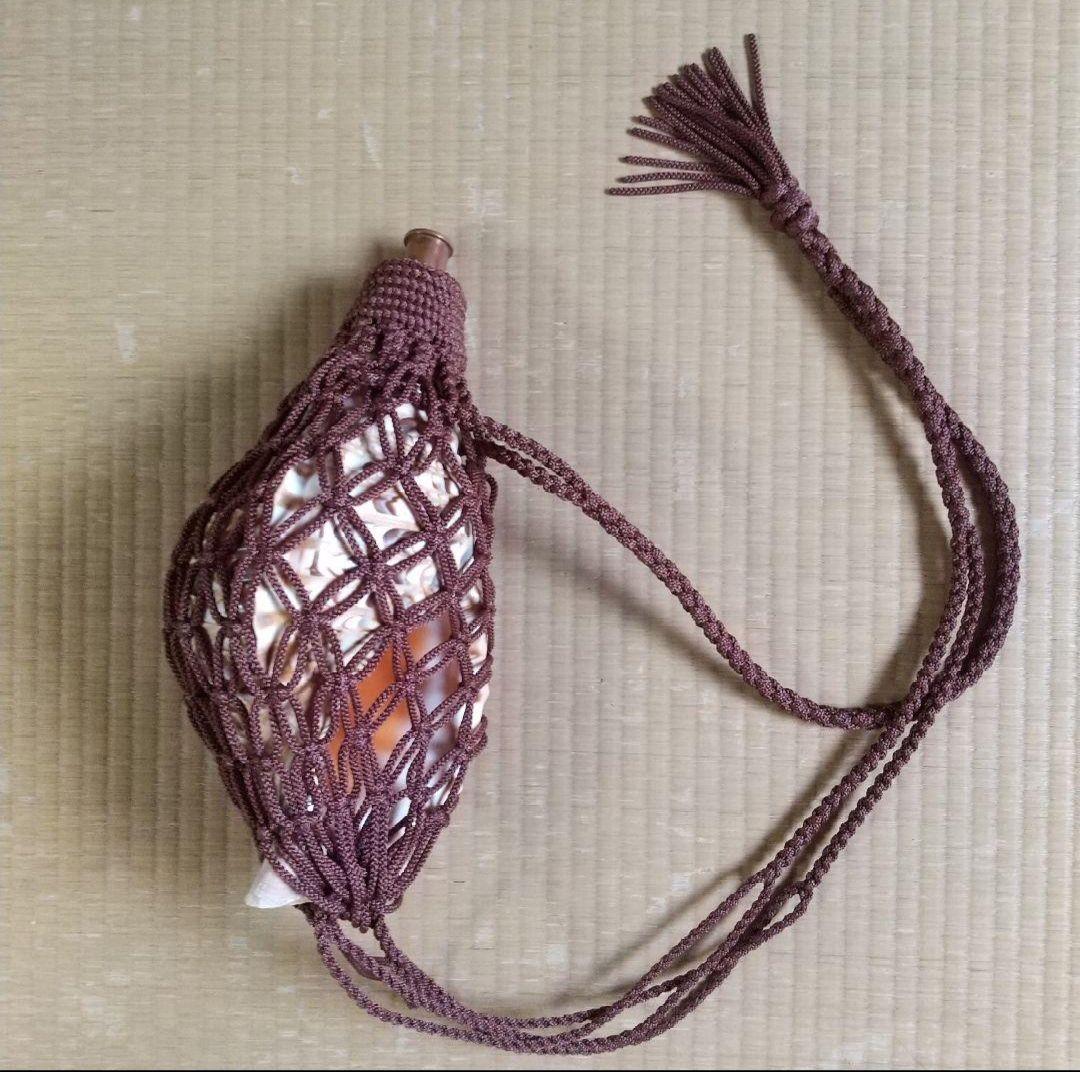 法螺貝　袋　大　ワインレッド色　七宝編み