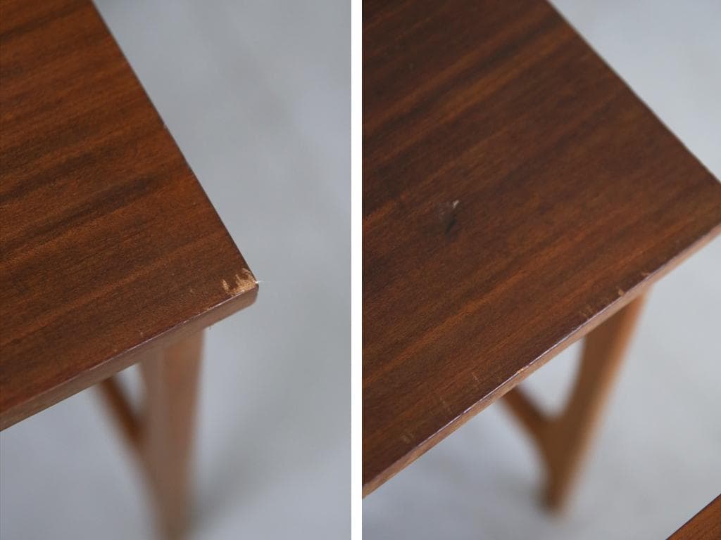 英国アンティーク木製ネストテーブル3台/収納式机/飾り棚/花台(92-57)