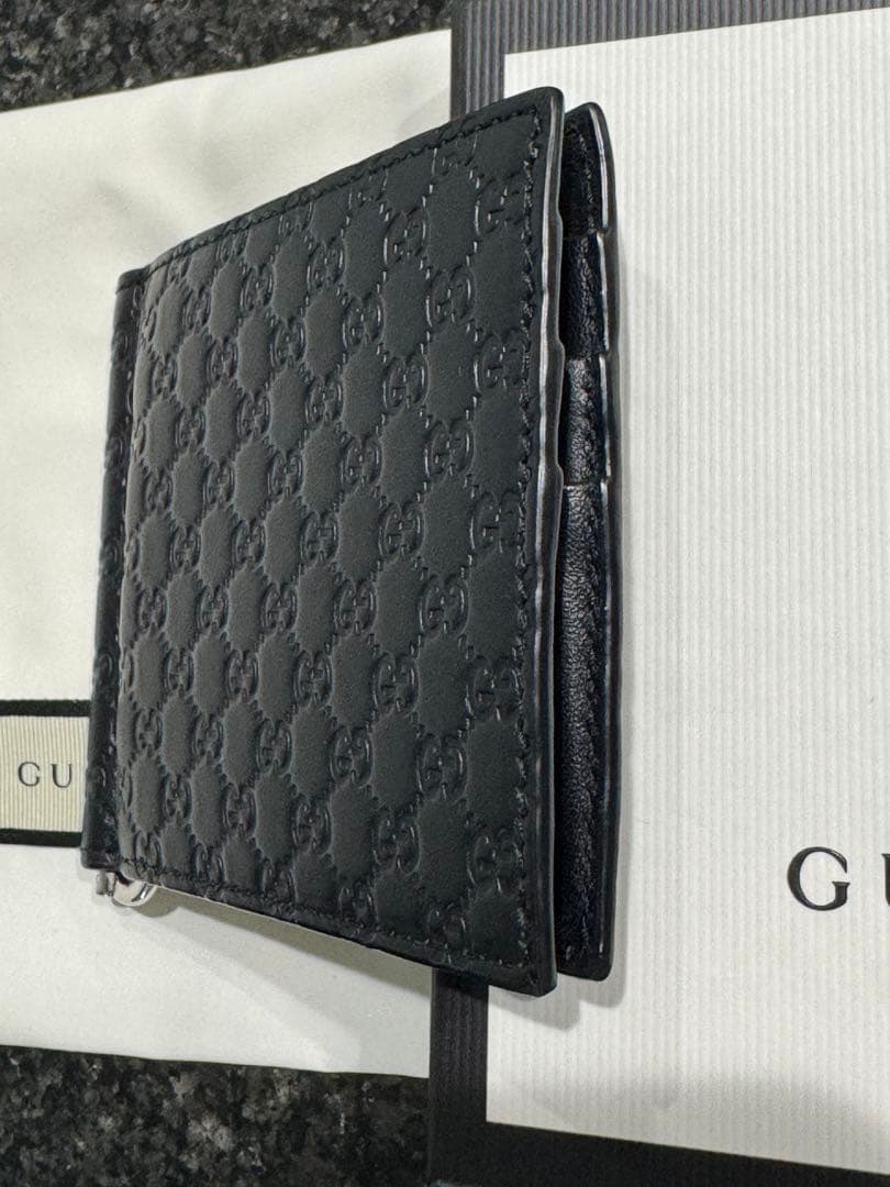 GUCCI グッチ 財布 マネークリップ マイクログッチシマレザー ブラック