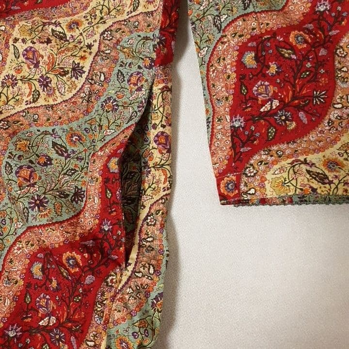 カネコイサオ くるみボタン シャツ ワンピース 花柄 ペイズリー ピンタック