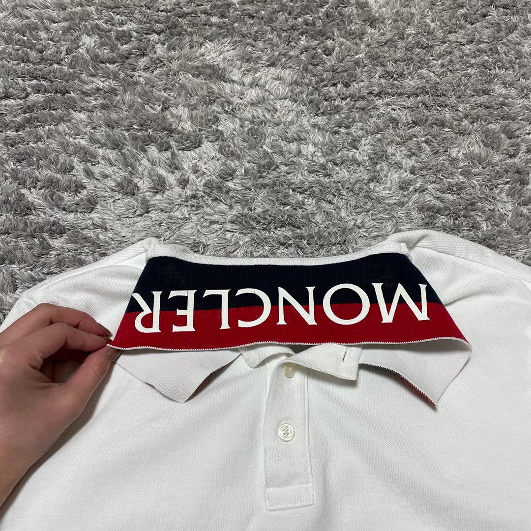 モンクレール　ホワイト ポロシャツ トリコロール襟
