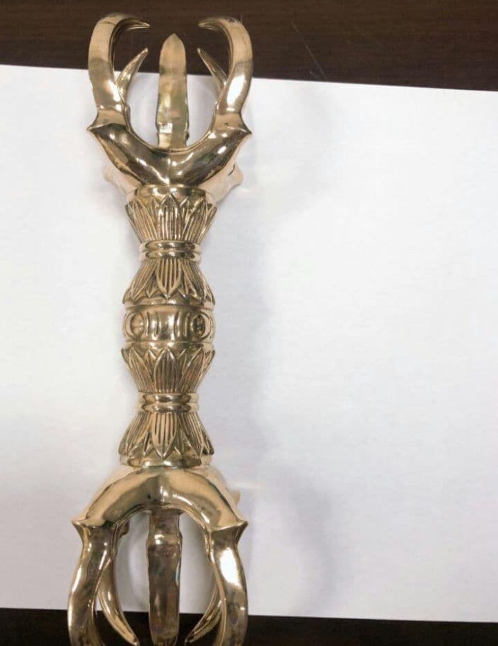チベット密教法器 馬頭金剛杵 五鈷杵 仏具 真鍮製 13.5cm