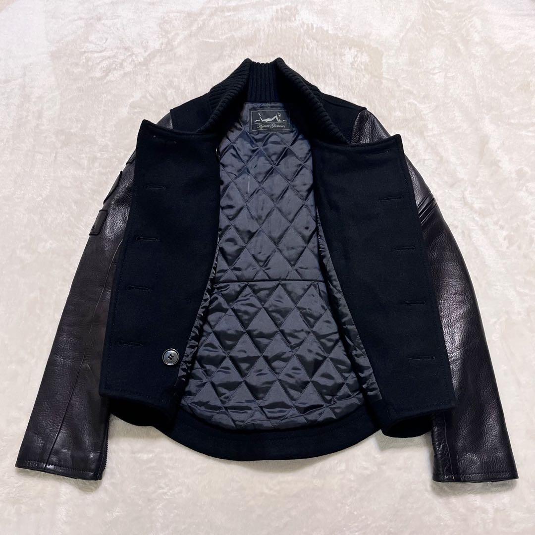 ヒステリックグラマー ワッペン スカルボタン 袖レザー スタジャン Pコート